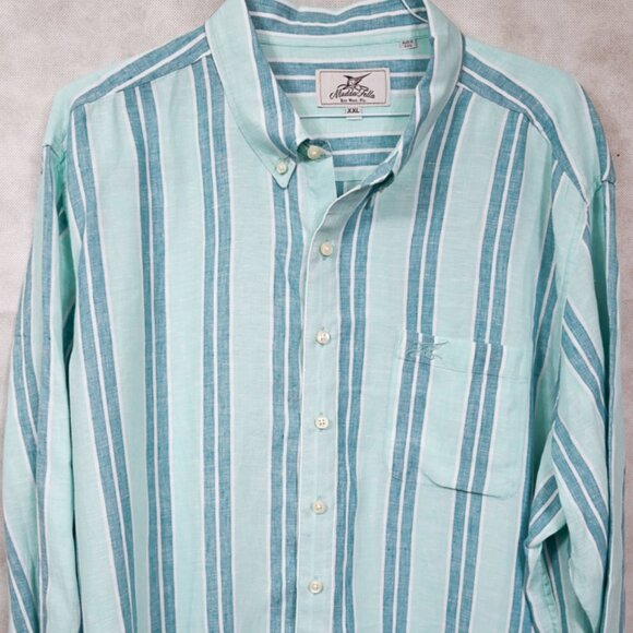 GORGEOUS $165 Madda Fella Key West Blue Striped 100% Linen Shirt XXL 19x38 - Picture 1 of 4